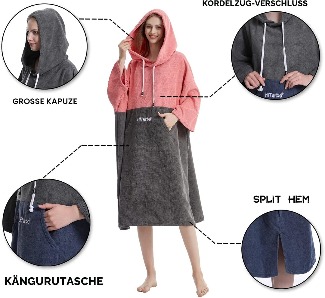 Hiturbo Surf Handtuch Poncho Umziehhilfe - Herren und Damen Changing Robe badeponcho Umkleidehilfe S