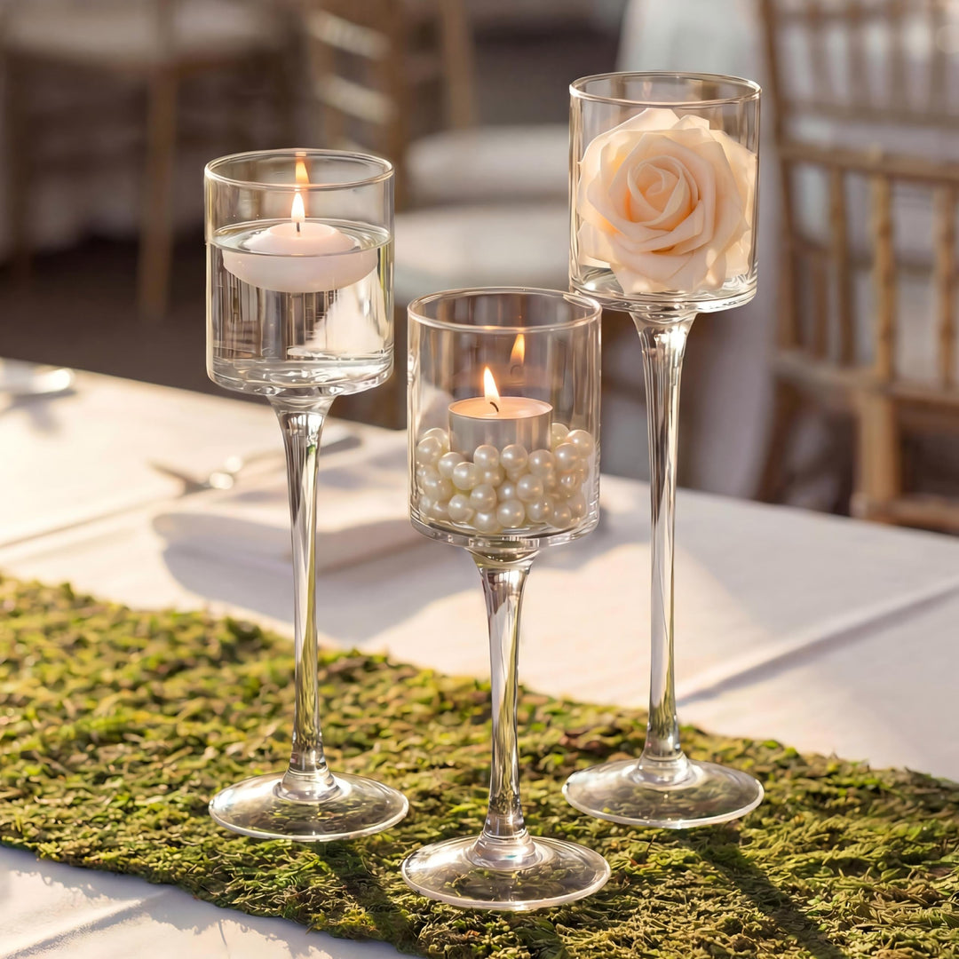 Nuptio Teelichthalter 3 Stück Glas Kerzenhalter für Teelicht & Schwimmkerzen Hohe Elegante Stumpenke