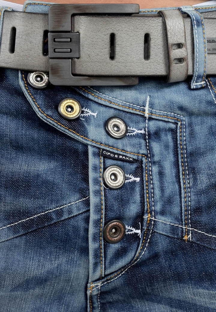 Cipo &amp; Baxx Herren Jeans in Regular &amp; Slim Fit im Biker- und Used-Look | Verschiedene Designs mit St