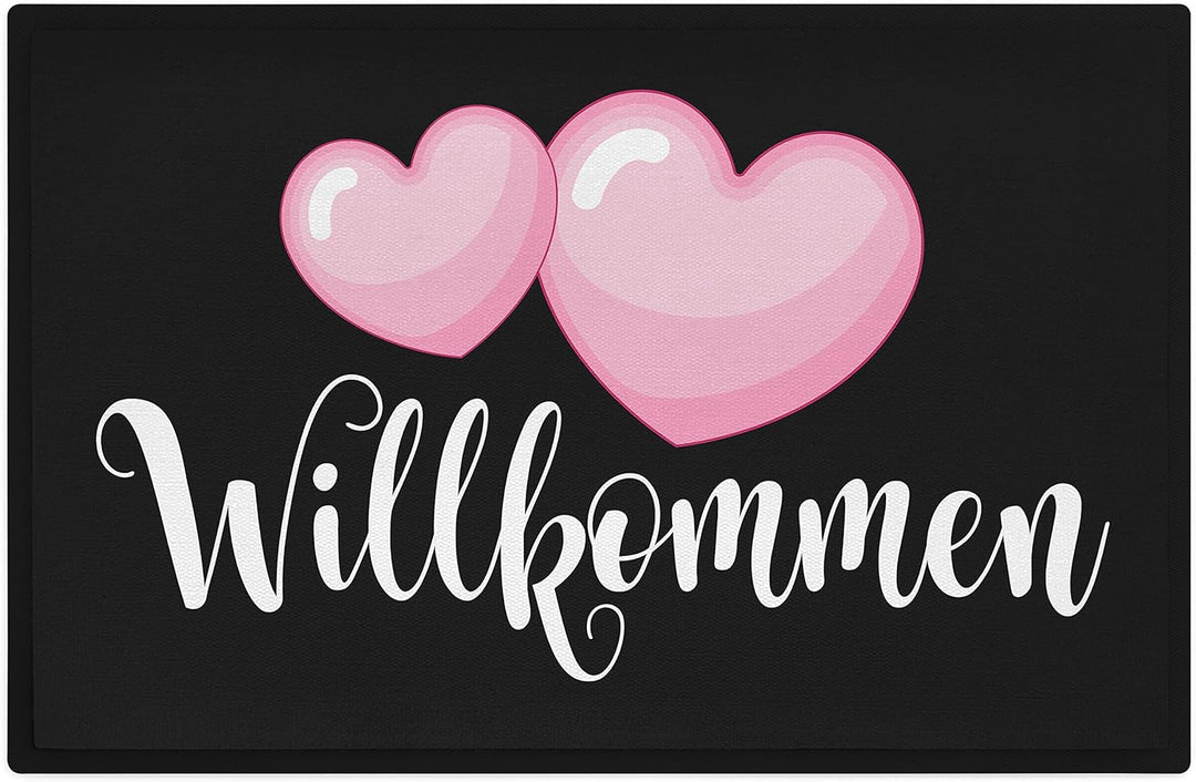 Trendation - Willkommen Fussmatte Herzen Grafik Geschenk Innen und Aussenbereich 60x40 cm