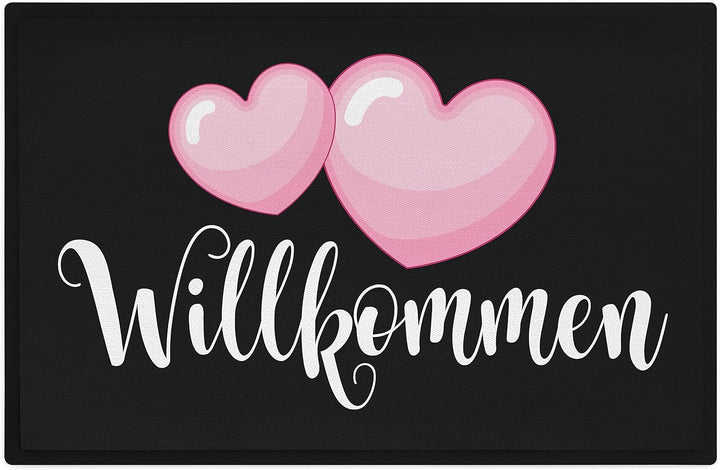 Trendation - Willkommen Fussmatte Herzen Grafik Geschenk Innen und Aussenbereich 60x40 cm