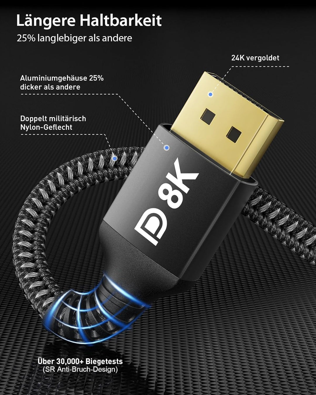 Stouchi [2Pack] DisplayPort Kabel 1.4 240Hz 3 M/10FT DP1.4 Unterstützung 8K@60Hz 4K@60Hz/144Hz/120Hz