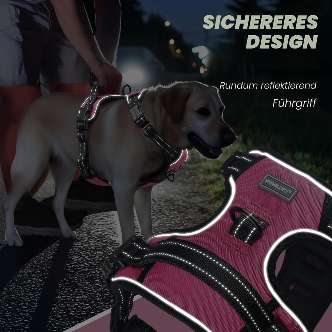 VIVAGLORY Easefit Hundegeschirr, Zugstopp Hundegeschirr Geschirr Hund Mit Griff, Anti Zieh Geschirr