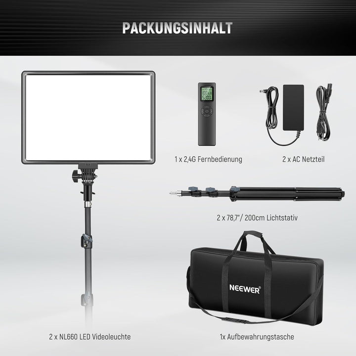 NEEWER 18" LED Videolicht Panel Set, Streaming licht mit 2 STK 45W Dimmbar Zweifarbig, mit Fernbedie