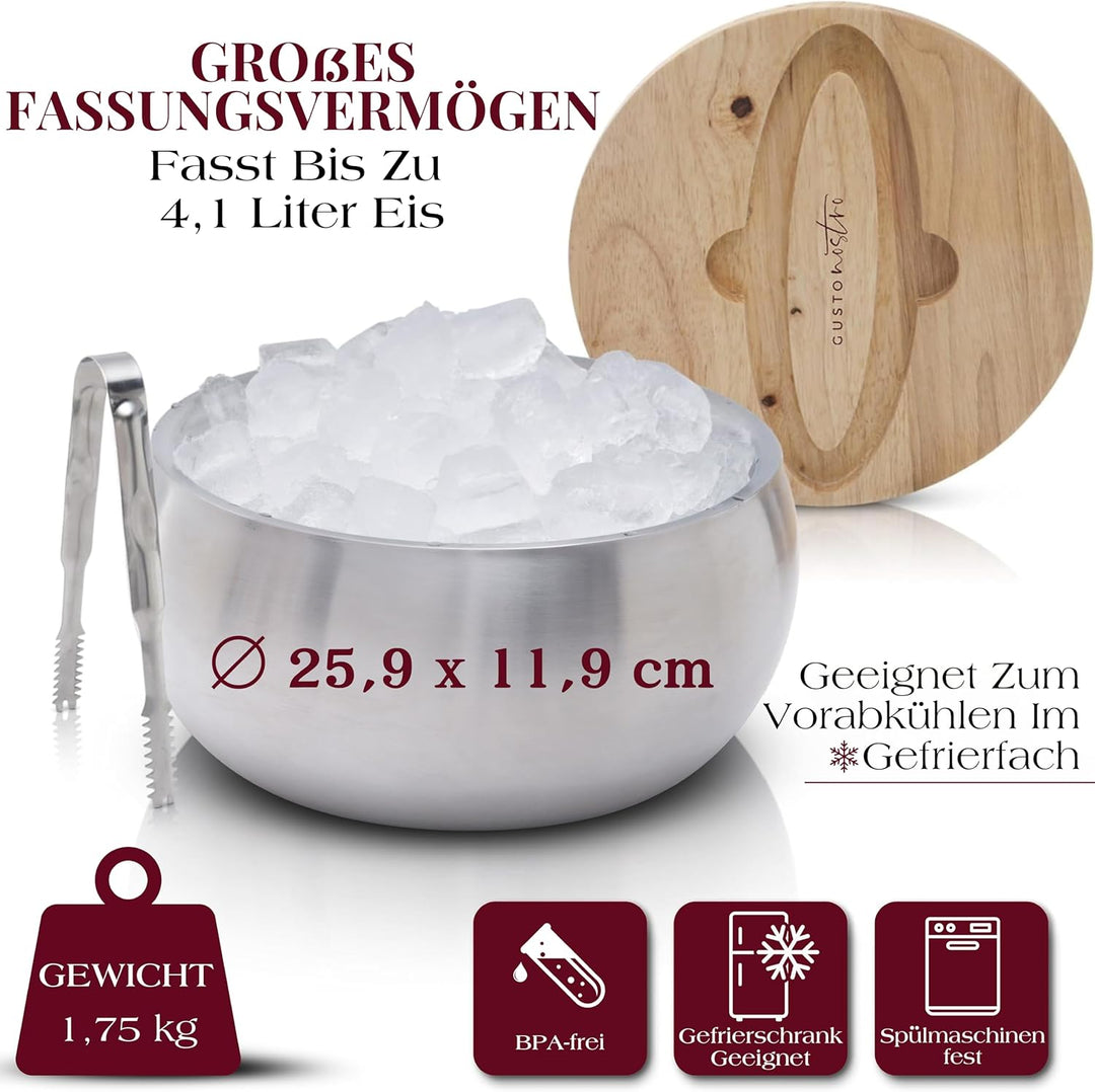 Gusto Nostro 4,1 l Eiswürfelbehälter mit Deckel und Zange, Doppelwandiger Grosser Edelstahl Eisbehäl