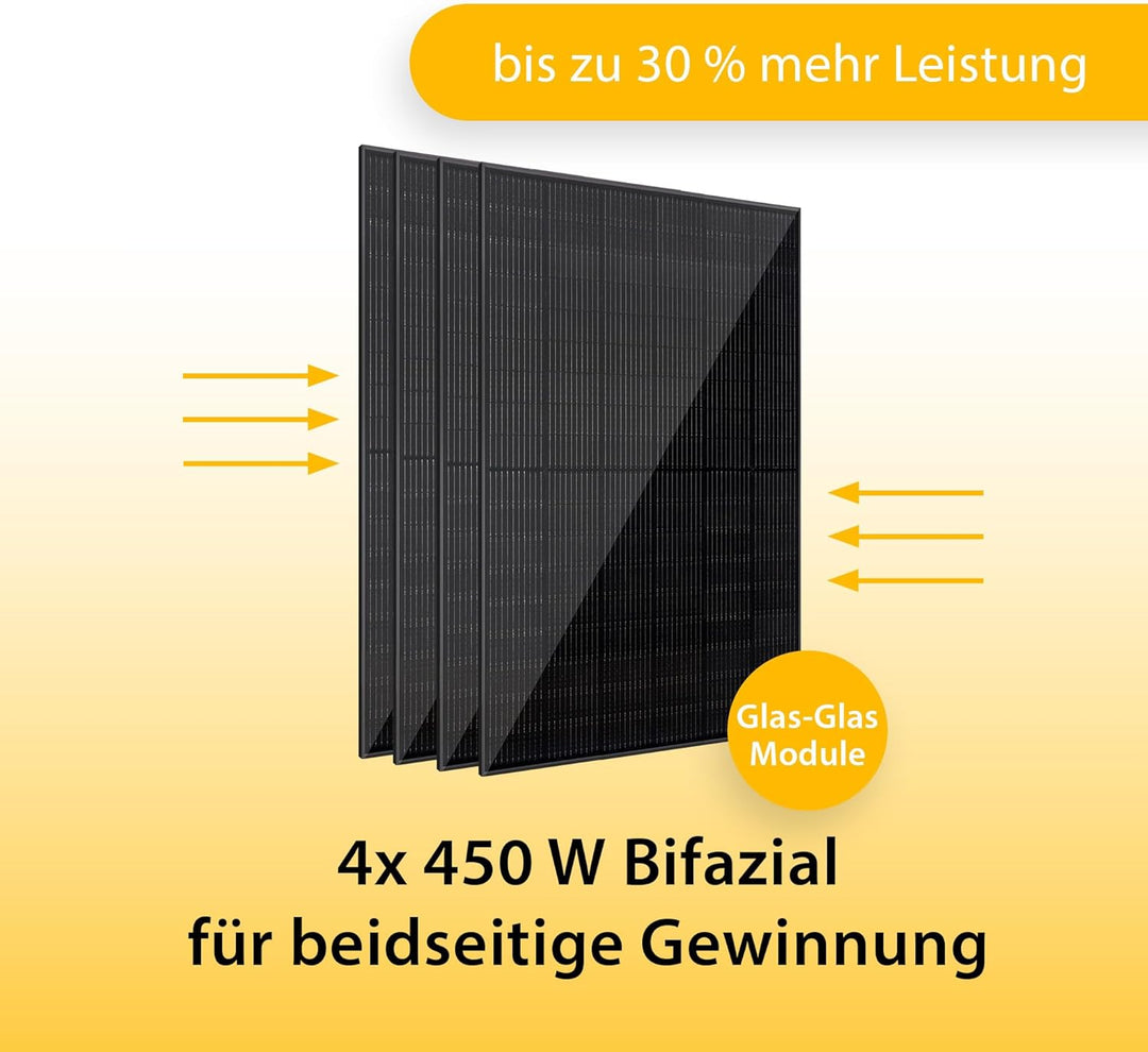 VALE Solarmodul-Set Bifazial 1800 Wp Full Black - Glas-Glas-Module - Solarpanel für Balkonkraftwerke