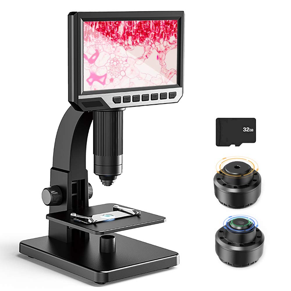 Digitales Mikroskop mit LCD-Display 7 Zoll (17.8 cm) Doppelobjektiv, 500 – 2000 X Kamera mit 12 MP u