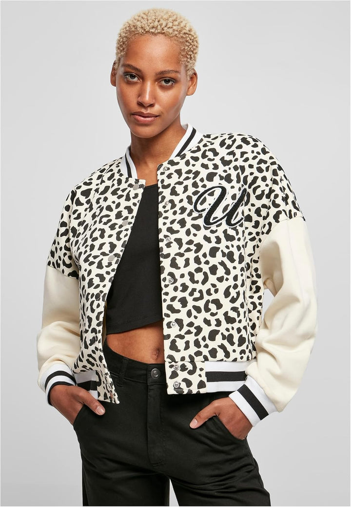 Urban Classics Damen Ladies AOP Oversized College Sweat Jacket XL Whitesandleo/Whitesand, XL Whitesa