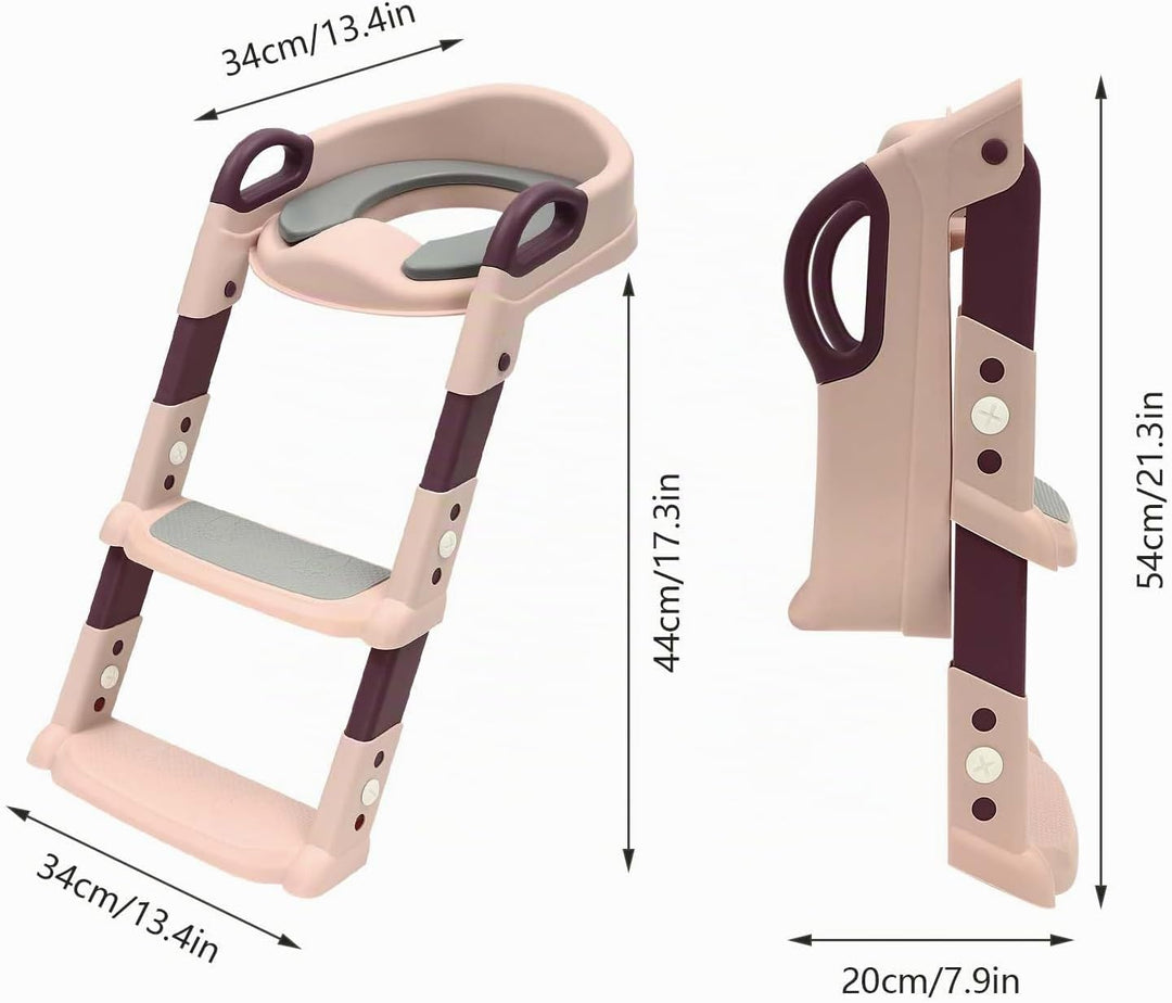 Kinder Toilettensitz mit Treppe abnehmbares PU-Kissen, höhenverstellbar 2–7 Jahre, klappbarer WC Sit
