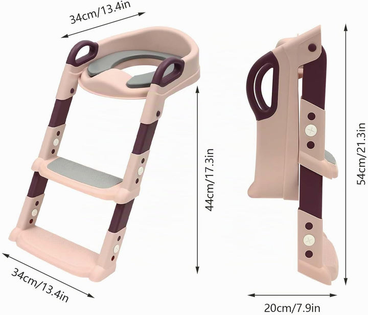Kinder Toilettensitz mit Treppe abnehmbares PU-Kissen, höhenverstellbar 2–7 Jahre, klappbarer WC Sit