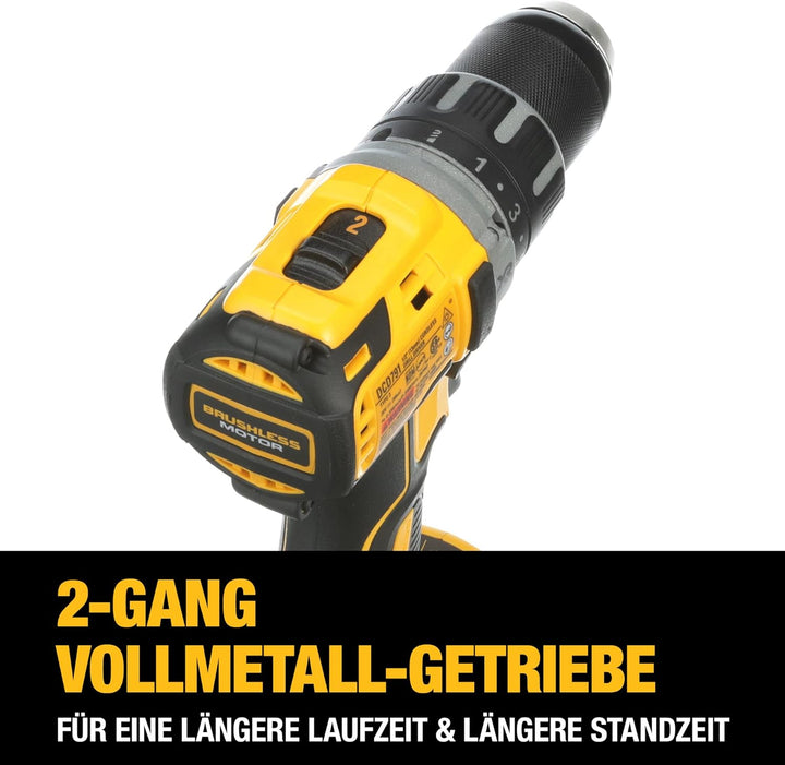DEWALT Akku-Bohrschrauber / Akkuschrauber (18V, 2.0 Ah, bürstenlos, mit Zwei-Gang-Vollmetallgetriebe