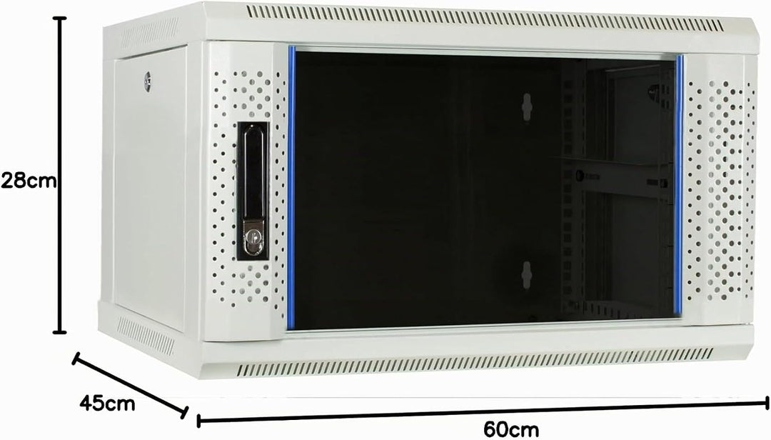 4HE Netzwerkschrank (Serverschrank) 19 Zoll Wandmontage - mit Glastür - Weiss - (BxTxH) 600 x 450 x