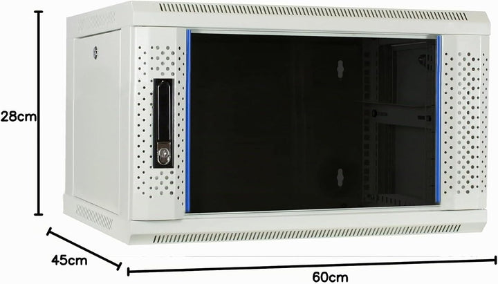 4HE Netzwerkschrank (Serverschrank) 19 Zoll Wandmontage - mit Glastür - Weiss - (BxTxH) 600 x 450 x