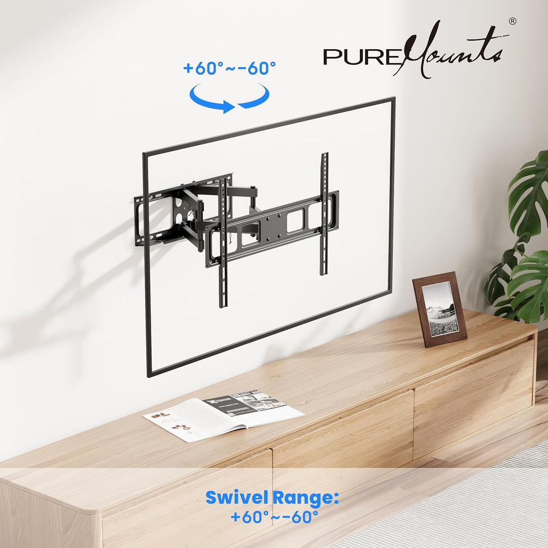 PureMounts TV Wandhalterung, neigbare und schwenkbare Universal Halterung für 32-70 Zoll Flach & Cur