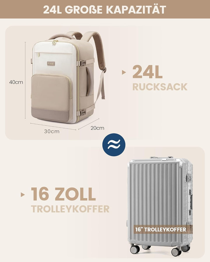LOVEVOOK Handgepäck Rucksack, Rucksack Handgepäck Flugzeug, Gross Reiserucksack Damen Spritzwasserfe