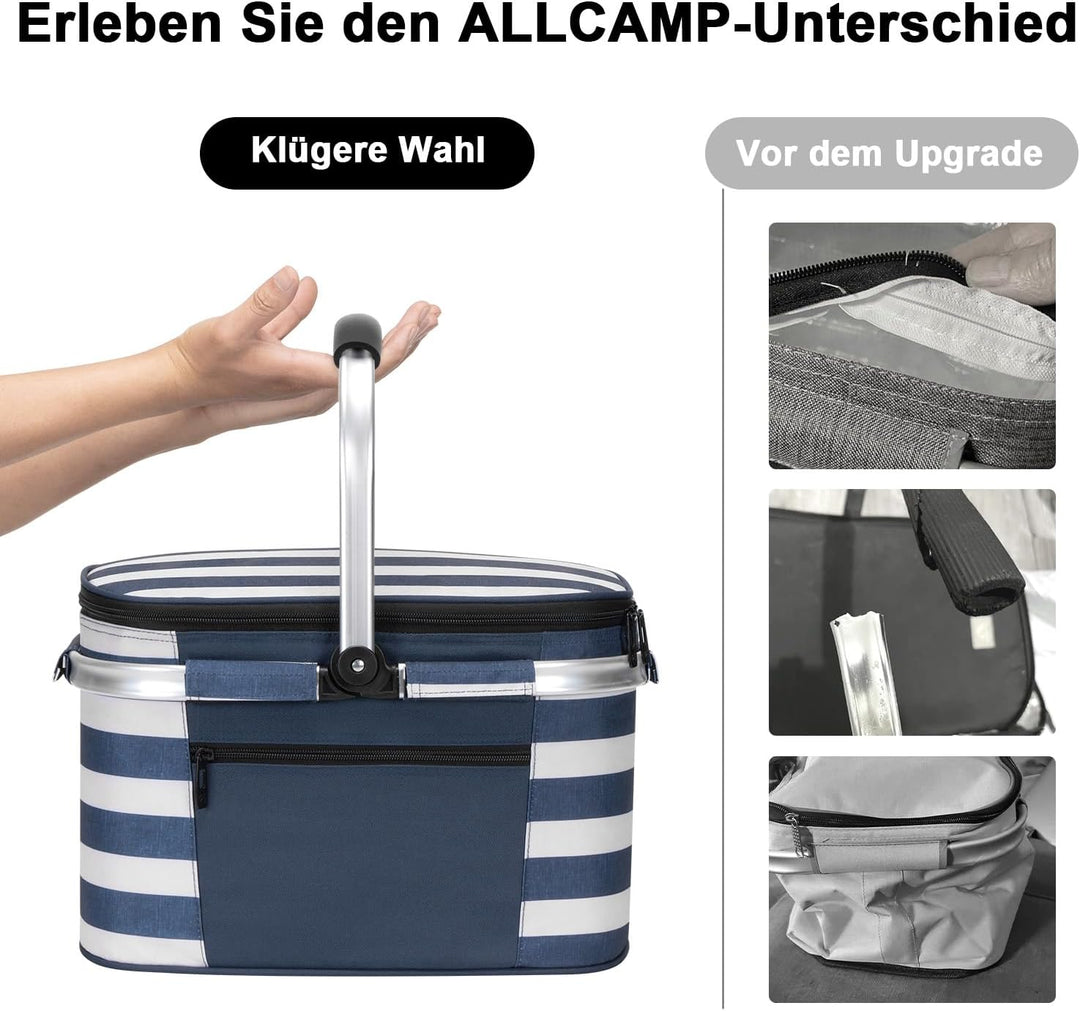 ALLCAMP Faltbar Isoliert Kühltasche - Einkaufskorb Thermo Mit Deckel, Abnehmbarer Picknickkorb 2 Per