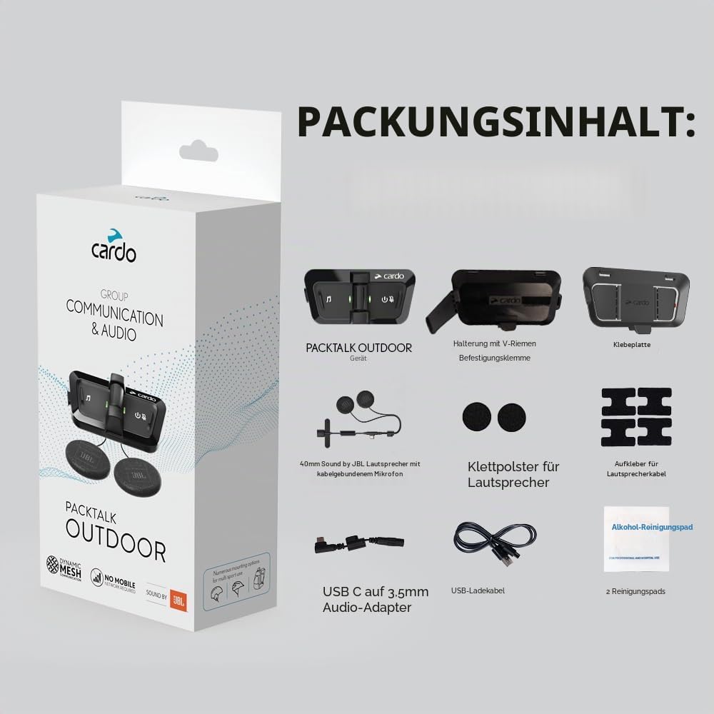 Cardo PACKTALK Outdoor Duo Pack, Helm-Kommunikationssystem, ideal für Ski, Snowboard und Radfahren (