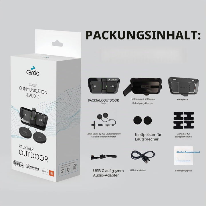 Cardo PACKTALK Outdoor Duo Pack, Helm-Kommunikationssystem, ideal für Ski, Snowboard und Radfahren (