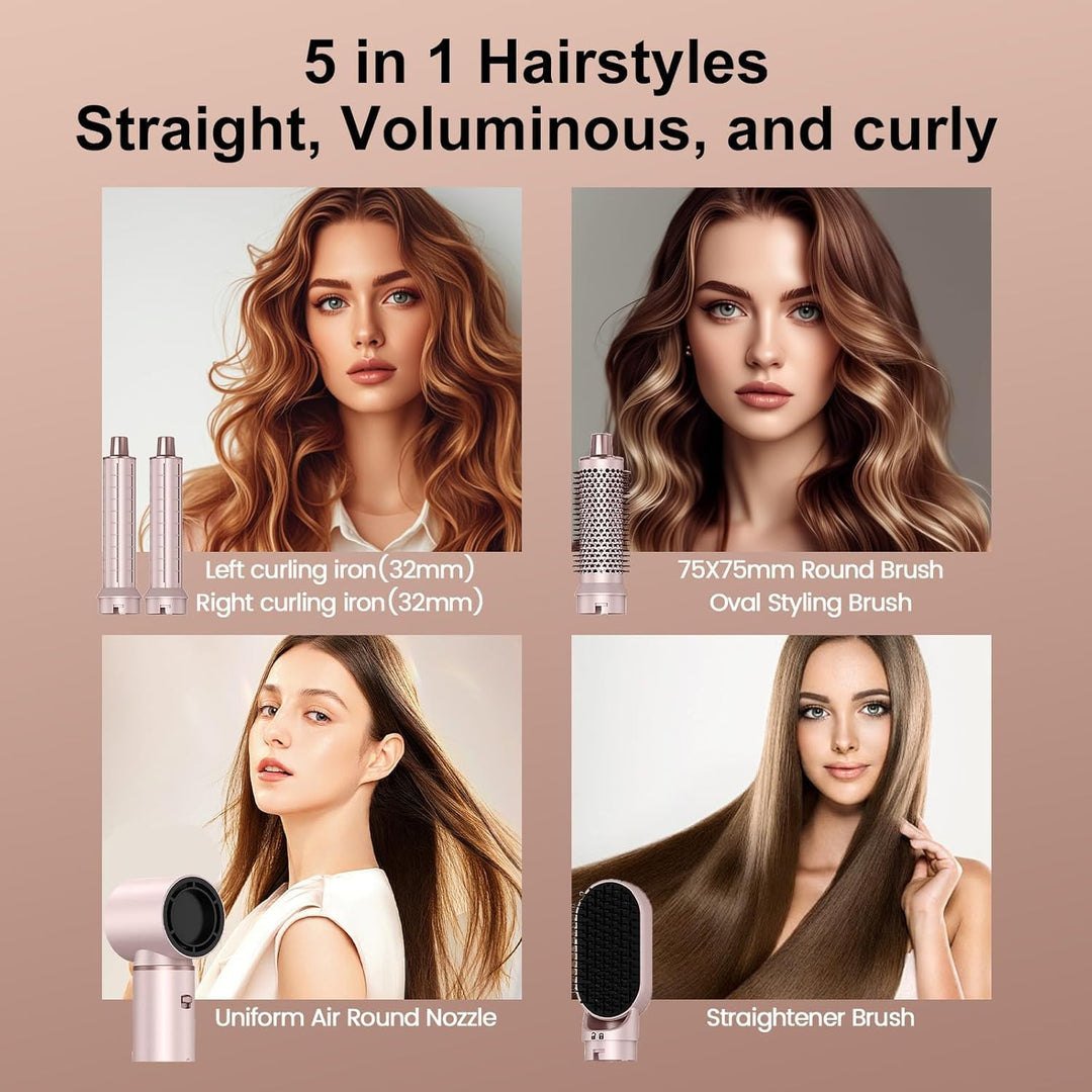 Dryhsip Warmluftbürste, 5 in 1 Hairstyler, Föhnbürste mit haartrockner für Frauen, Airstyler mit Föh