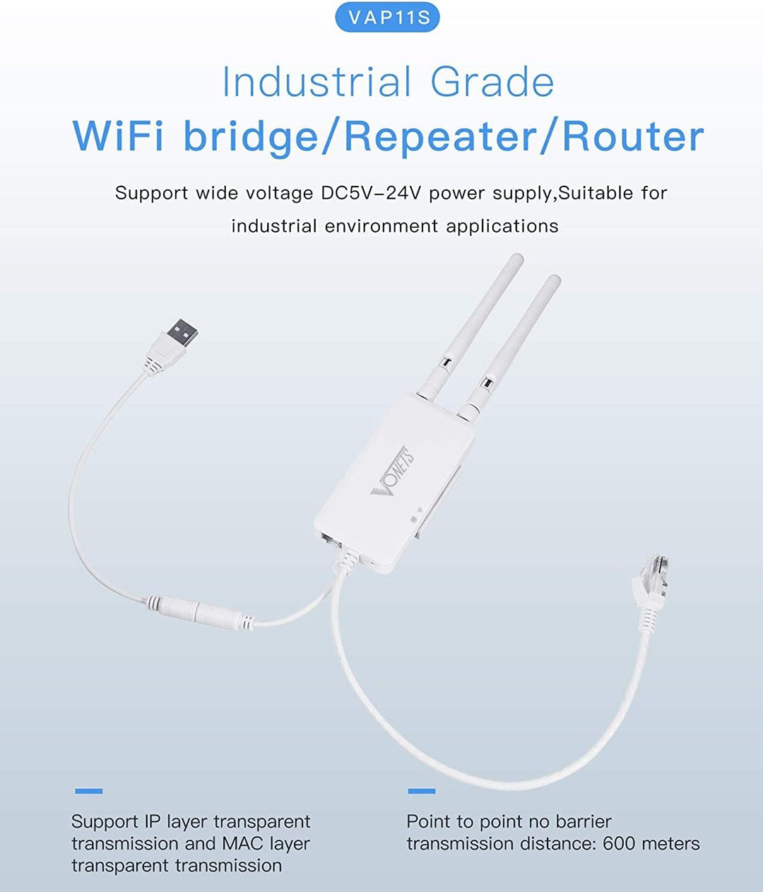 Vonets VAP11S 2,4 GHz industrieller Mini WLAN Router, Wireless Bridge/Repeater, 2 RJ45-Ethernet-Port