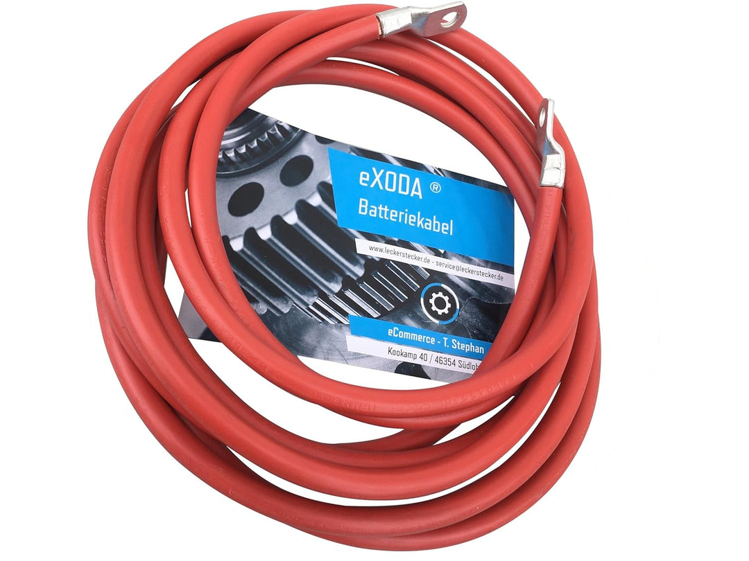 Exoda Batteriekabel 50 mm² 300cm mit Kabelschuhen M10 Rot für KFZ Auto Motorrad Boot Hitzebeständigk