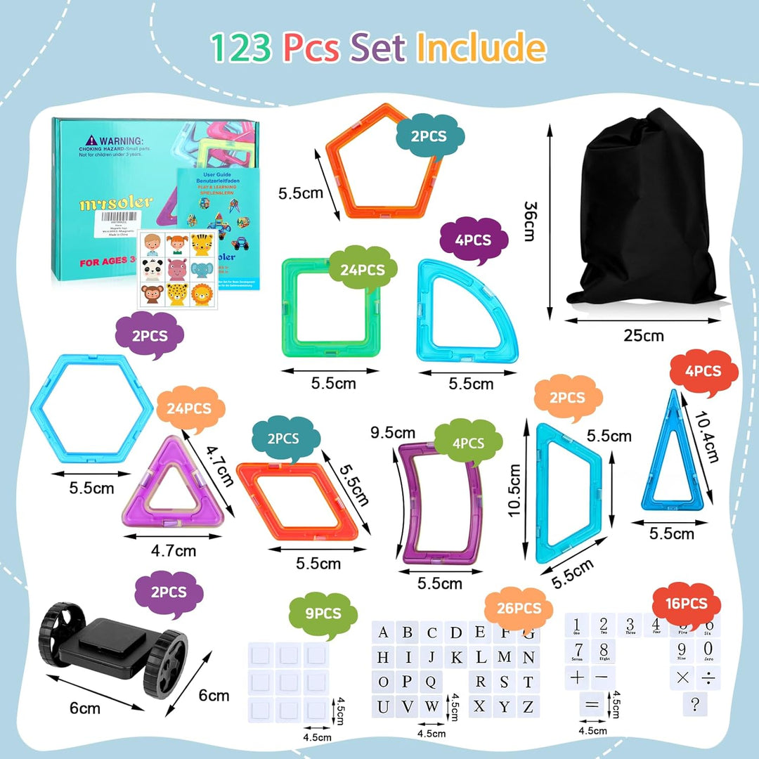 mysoler Magnetische Bausteine 123 Teile Magnetbausteine Magnete Kinder Magnetspielzeug für Kinder ab