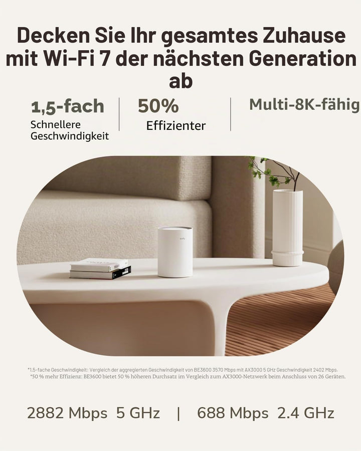 Cudy Dual Band BE3600 WiFi 7 Wi-Fi Mesh System, 3,6 Gbit/s 160 MHz, Abdeckung bis zu 4.800 m², 3 Gig