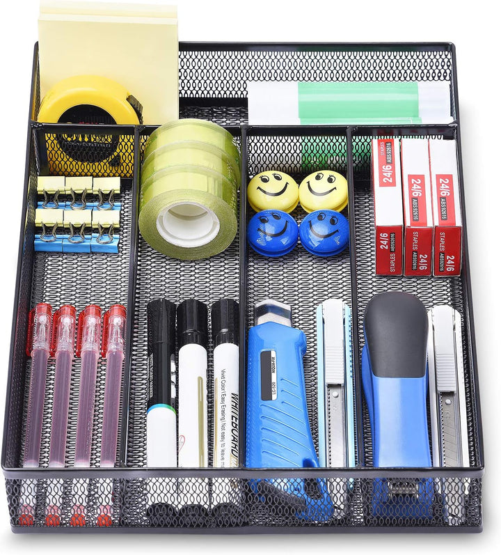 WuGeShop Schreibtisch Organizer Schubladen Metall 5 Fächer, Schubladeneinsatz Büro Tablett für Aufbe