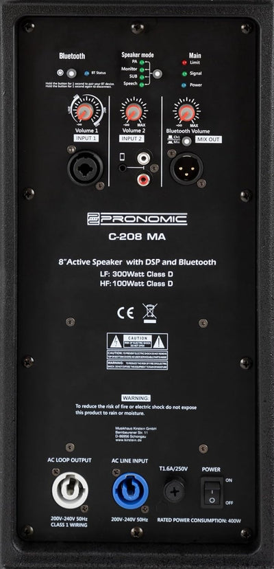 Pronomic C-208 MA Stative Set - Zwei aktive 2-Wege Boxen - Leistung: 800 Watt - 8" Woofer + 1" Hocht