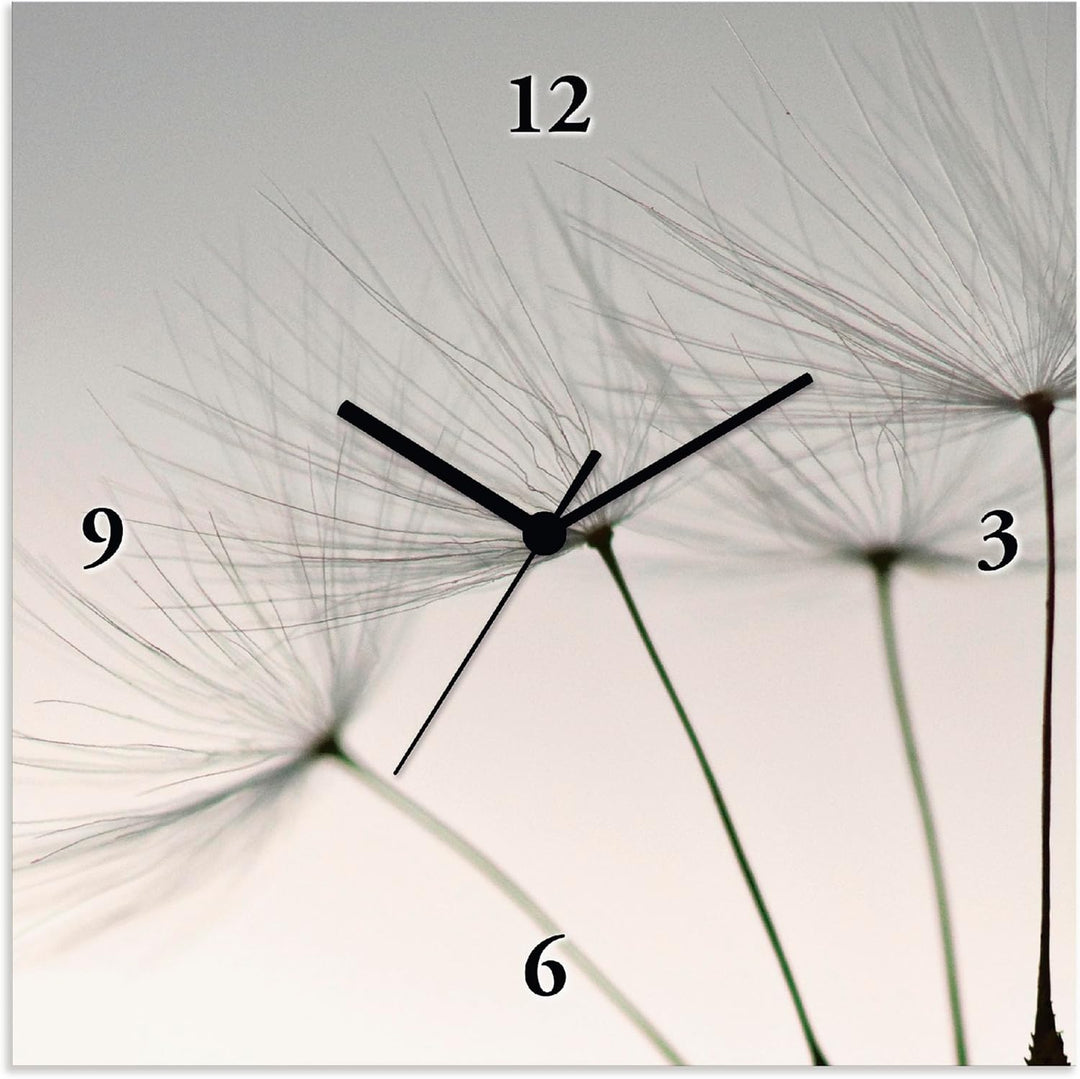 ARTLAND Wanduhr ohne Tickgeräusche Leinwand Quarzuhr 30x30 cm Quadratisch Lautlos Blumen Pusteblume
