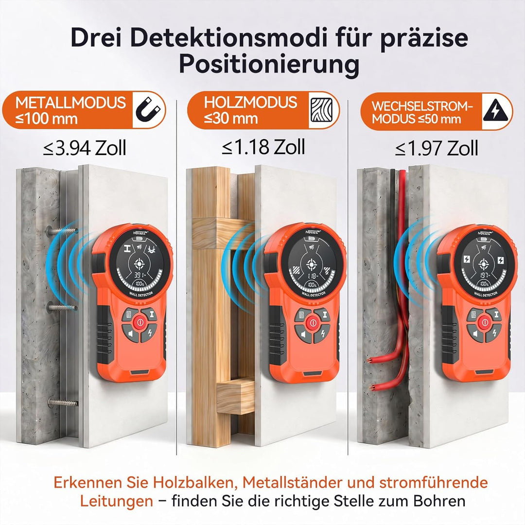 NOYAFA Leitungssuchgerät Ortungsgerät Leitungsfinder, Wiederaufladbar, HD-LCD-Display, für Metall, H