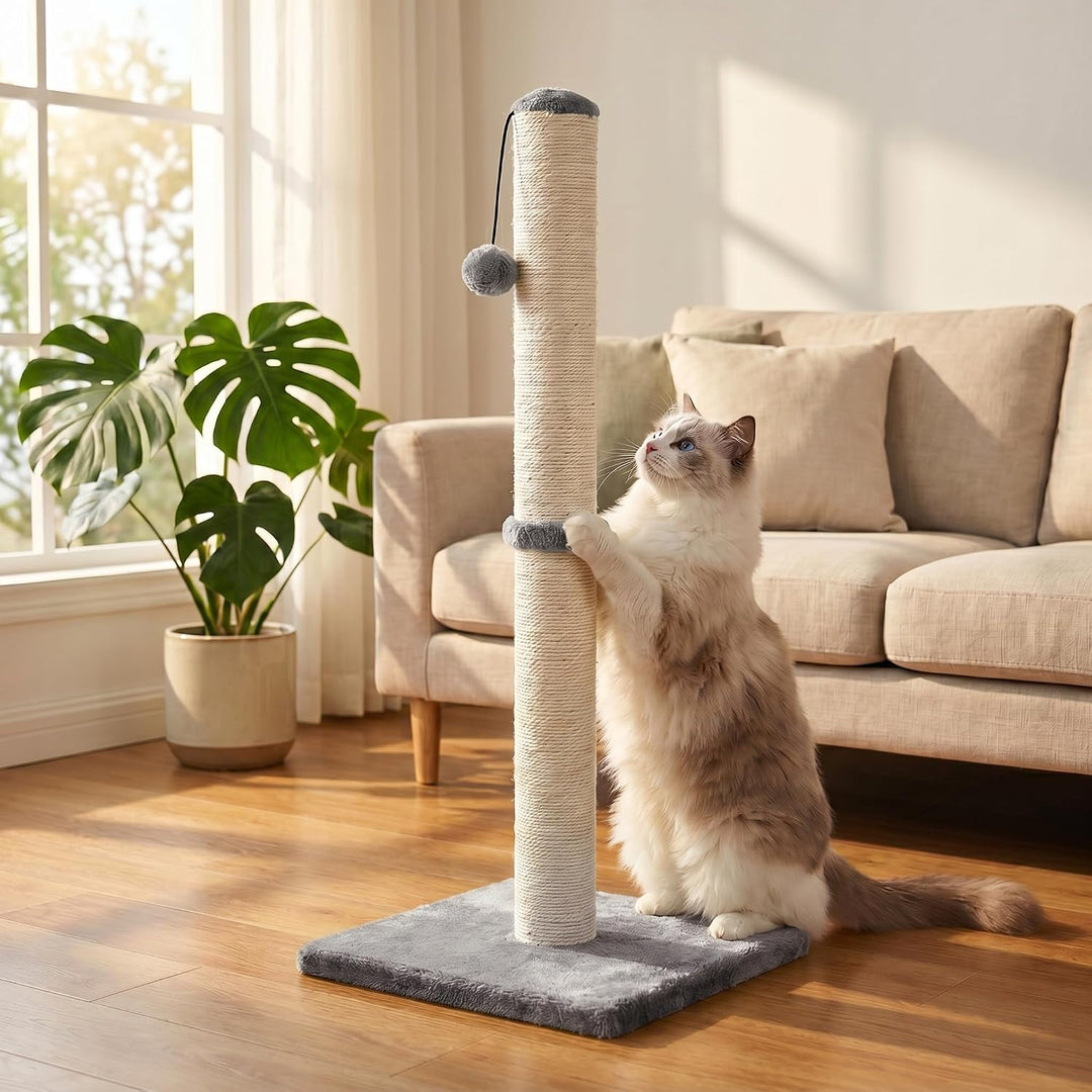 Dimaka Kratzbaum für Katzen, 74 cm, mit Sisalseil und weichem Plüschbezug GRAU, GRAU