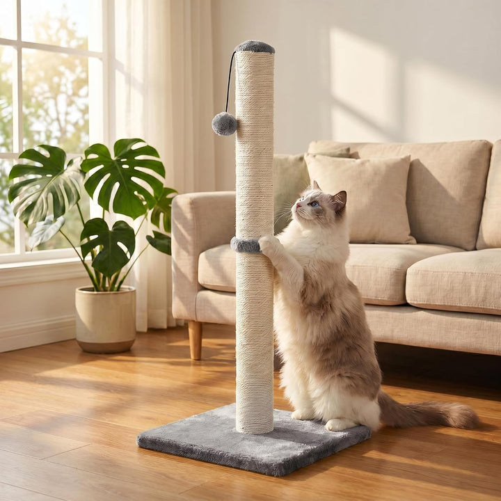 Dimaka Kratzbaum für Katzen, 74 cm, mit Sisalseil und weichem Plüschbezug GRAU, GRAU