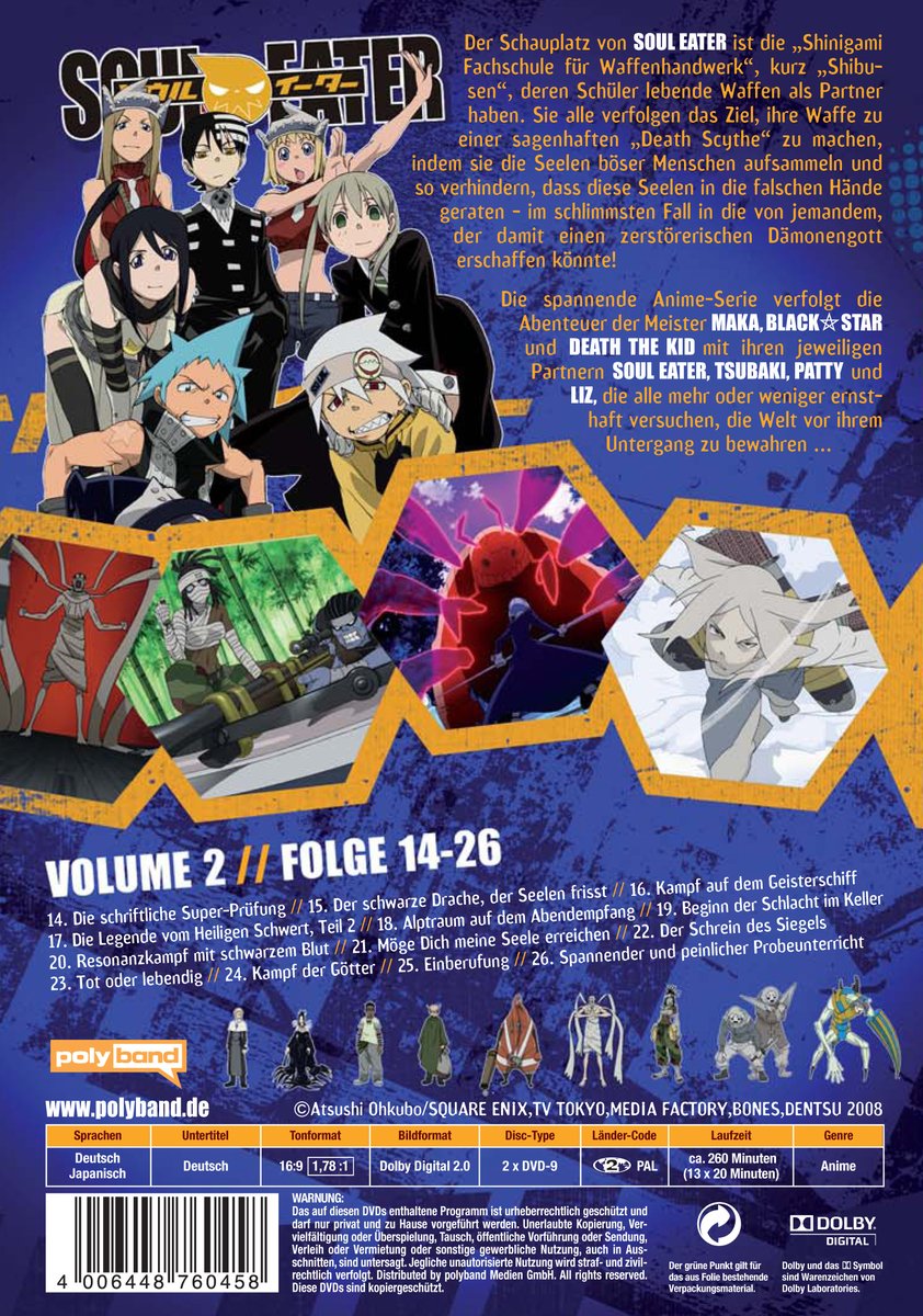 Soul Eater, Volume 2, Folge 14-26 [2 DVDs], DVD
