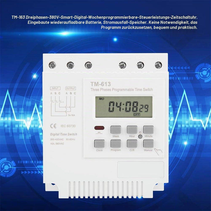 Keenso Hutschiene Zeitschaltuhr, TM-163 Dreiphasen Relais mit 380 V-Smart-Digital-Zeitschaltuhr Prog