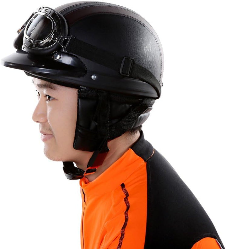 Shkalacar Motorradhelm, Vintage, Scooter, Chopper, Motorradhelm, offenes Gesicht, mit UV-Visierbrill