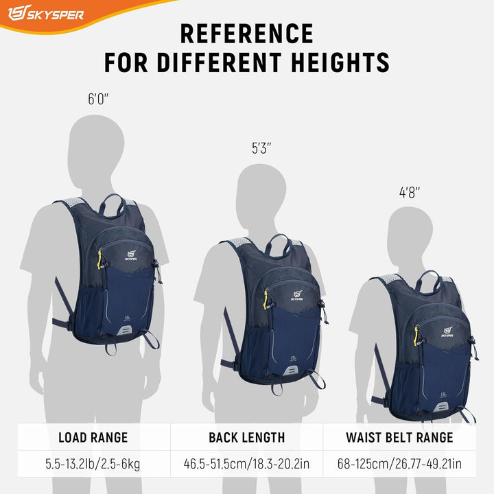 SKYSPER Wanderrucksack 15L Leichter Rucksack Wandern kleiner Trekkingsrucksack Atmungsaktiver Tagesr
