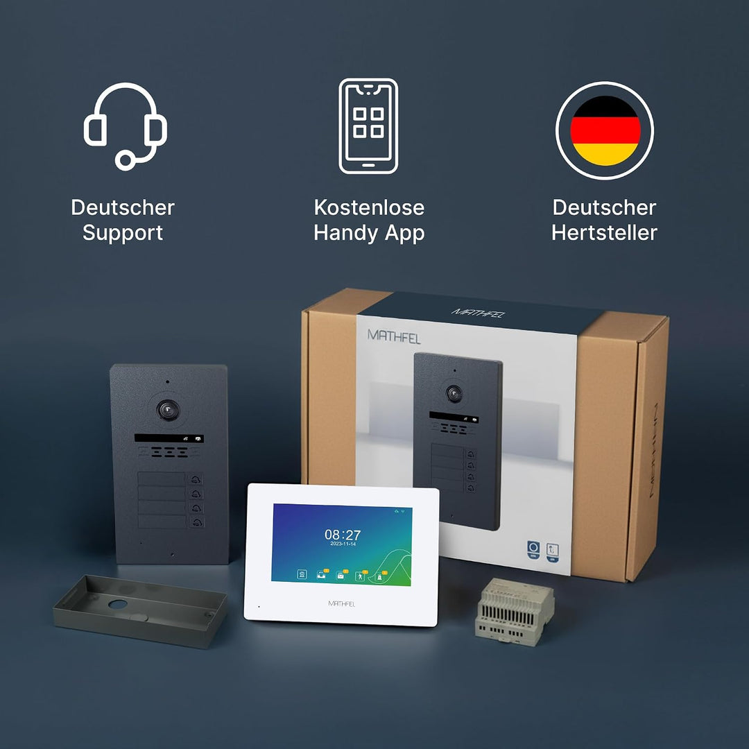 Mathfel 2-Draht Video Türsprechanlage mit Gravur – WLAN Monitor, 2MP HD Kamera, 170° Weitwinkel, Tür