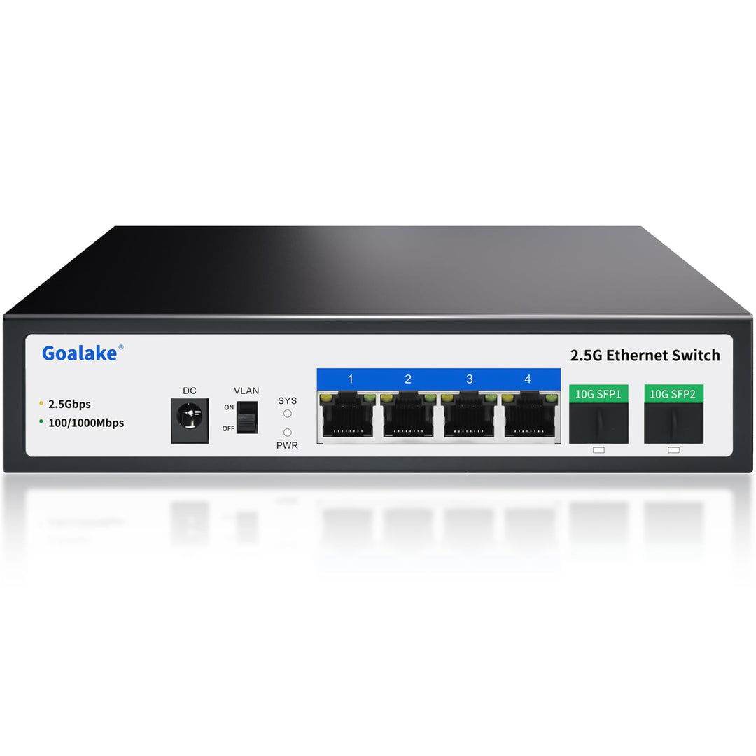 Goalake Multi-Gigabit Desktop-Switch, 6 Ports, 2,5 G, nicht verwaltet, 4 Base-T Ports 2,5 G, 2 SFP 1