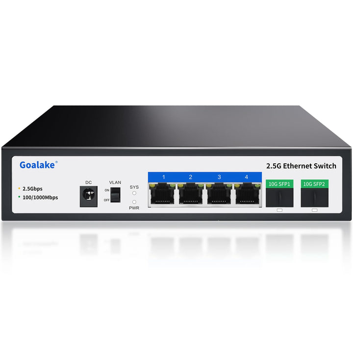 Goalake Multi-Gigabit Desktop-Switch, 6 Ports, 2,5 G, nicht verwaltet, 4 Base-T Ports 2,5 G, 2 SFP 1