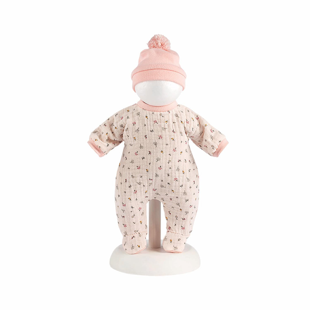 Llorens 1063210 Puppenkleidung für 30 bis 32cm Puppen, beiges Pyjama Set mit Blümchen, Puppenschlafa