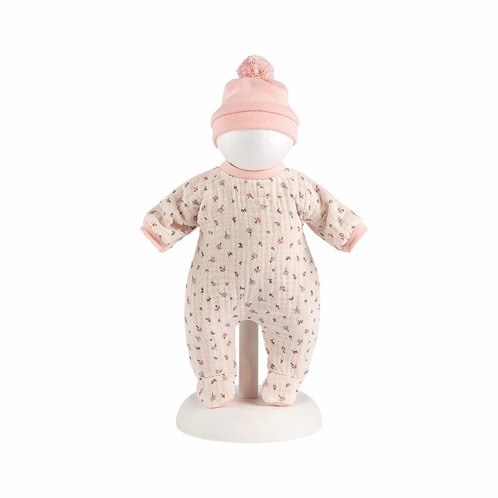 Llorens 1063210 Puppenkleidung für 30 bis 32cm Puppen, beiges Pyjama Set mit Blümchen, Puppenschlafa