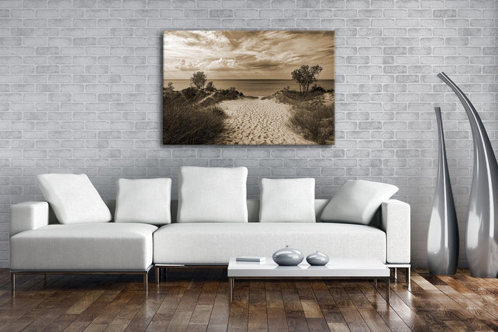 deyoli Strand mit klarem Wasser Format: 80x60 Effekt: Sepia als Leinwand, Motiv fertig gerahmt auf E