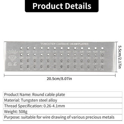 Draht Drawplate, 8"Drahtziehplatte mit 52 Runden Löchern, 0,26-4,10 mm Wolframcarbid-Drahtziehplatte