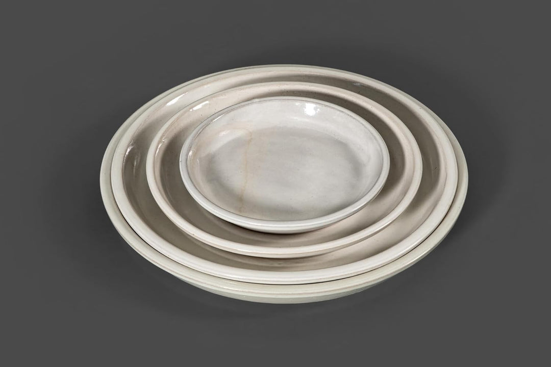 Vogeltränke/Teller/Untersetzer für Pflanzgefässe Blumentöpfe Blau Weiss Anthrazit glasiert aus Stein