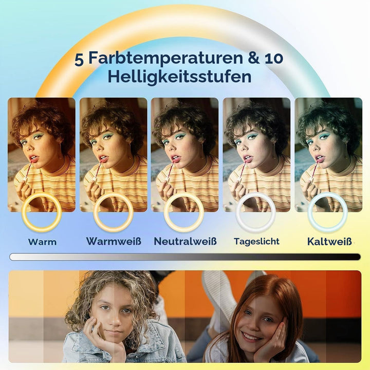 Aureday Ringlicht mit Stativ, 14 Zoll Selfie Ringlicht mit 62 Zoll Stativ Ständer Zusammenklappbar f