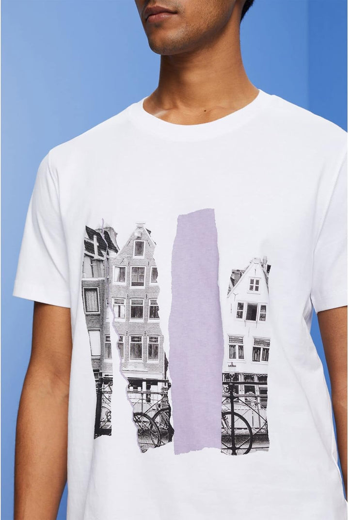 ESPRIT Rundhals-T-Shirt mit Print, 100% Baumwolle