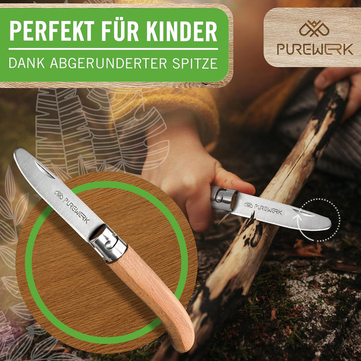 Schnitzmesser Kinder ab 6 Jahre [mit abgerundeter Spitze] - klappbares Outdoor-Taschenmesser mit Hol