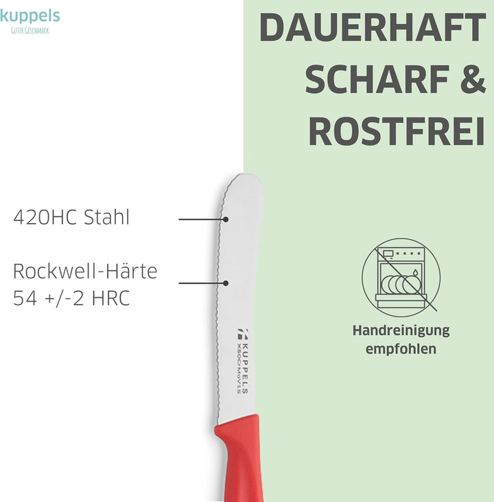 Kuppels KITCHEN LINE Frühstücksmesser Set 9 teilig mit Wellenschliff rot, scharfes Brötchenmesser, K