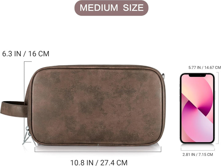 Elviros Kulturbeutel Herren, Geschenke für Männer, PU-Leder Wasserdicht Reise Grosse Öffnung Kulturb